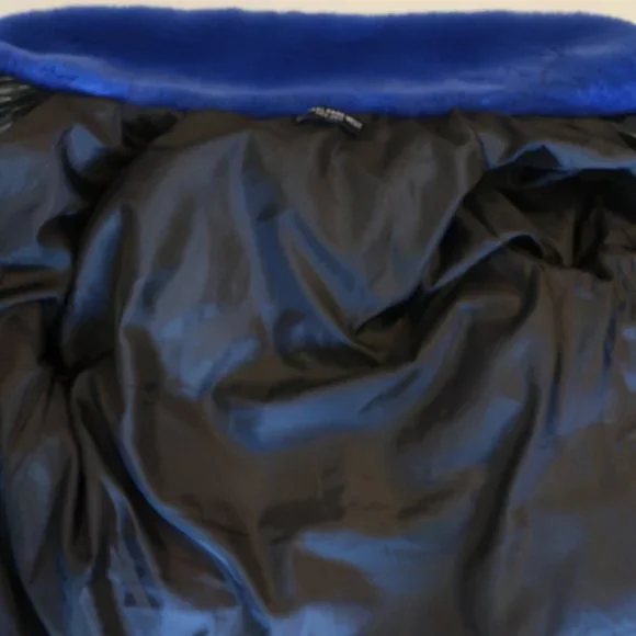 Womens Central Park West Black Blue Faux Fur Collar Puffer Bomber Jacket S * - Picture 10 of 12